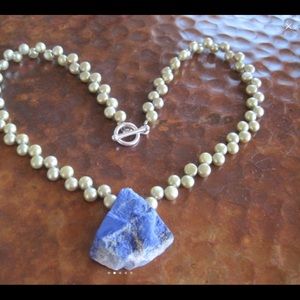 Lapis and mint pearl necklace. OOAK